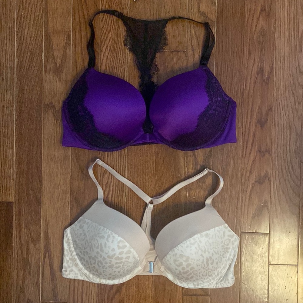 Two racerback Victoria’s Secret push up bras 36C